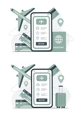 Travel concept. Online booking. Colored flat illustration.