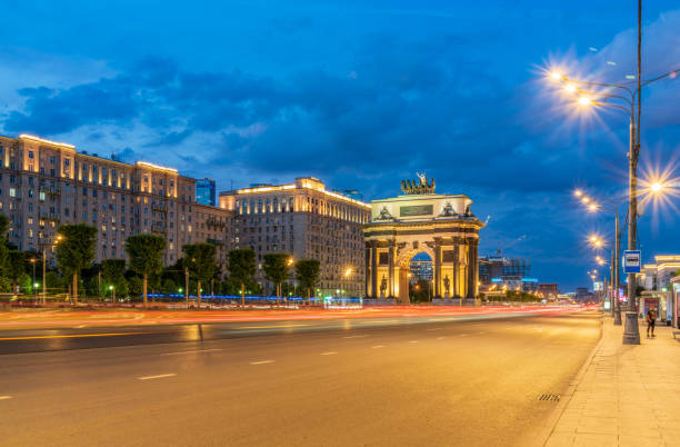 istock Triumphal Arch on Kutuzovsky avenue in Moscow at night. 1768102012