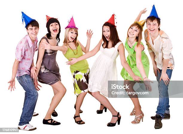 Happy Group People In Party Hat Celebrate Birthday Stock Photo - Download Image Now
