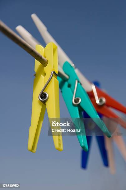 Colour Colthes Peg Against Blue Sky Stock Photo - Download Image Now - Arrangement, Blue, Bright