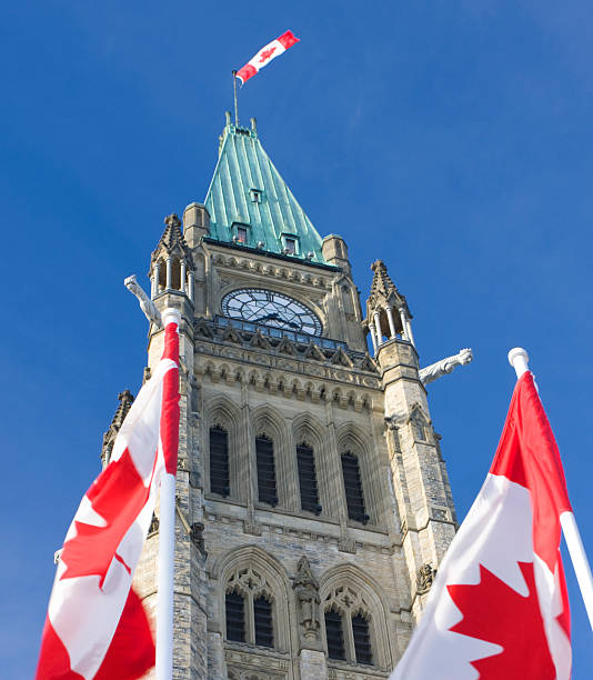 istock Canadian flags and Peace Tower, Ottawa 176811047