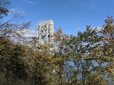 The George Washington Bridge is a suspension bridge connecting New York and New Jersey.