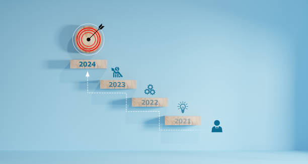 istock Planning and challenge strategy in new year 2024 Concept. wooden Target objectives with business icons, goals planning. leadership, customer target 1768117275