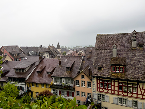 The old houses in the rain in Switzerland.