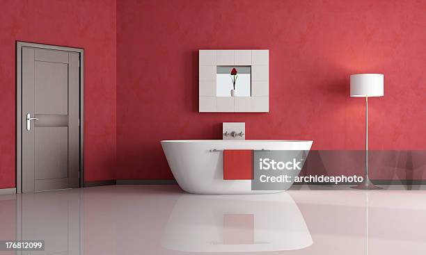 Red Bathroom Stock Photo - Download Image Now - Bathroom, Red, Domestic Bathroom
