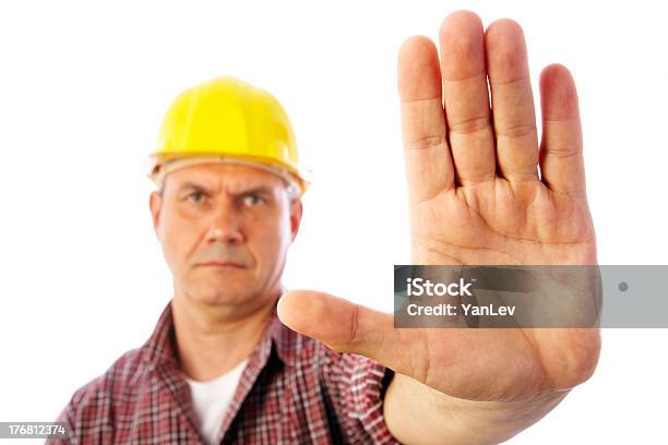 Forbidding Gesture Stop Stock Photo - Download Image Now - Stop Sign, Construction Worker, Building Contractor