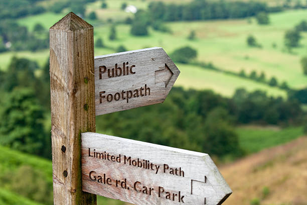 Limited Mobility Sign in the Lake District Public access mobility sign near the Latrigg area of the Lake district. No copyright or trademark infrigment. Gale Rd refers to an area that has limited mobility parking and is monitored by national trust workers national trust photos stock pictures, royalty-free photos & images