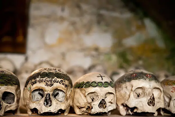 "Painted Skulls in Hallstatt, Upper Austria"