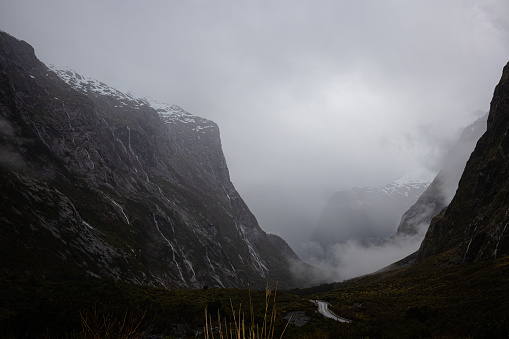 Hazy day in Milford Sound, Fiordland New Zealand