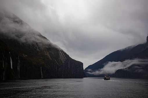 Hazy day in Milford Sound, Fiordland New Zealand