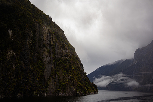 Hazy day in Milford Sound, Fiordland New Zealand