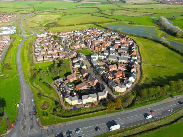 Photo of aerial of Avalon Street in north Aylesbury with buildings and green fields