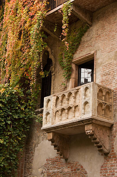 Juliet's balcony with ivy trailing down stock photo
