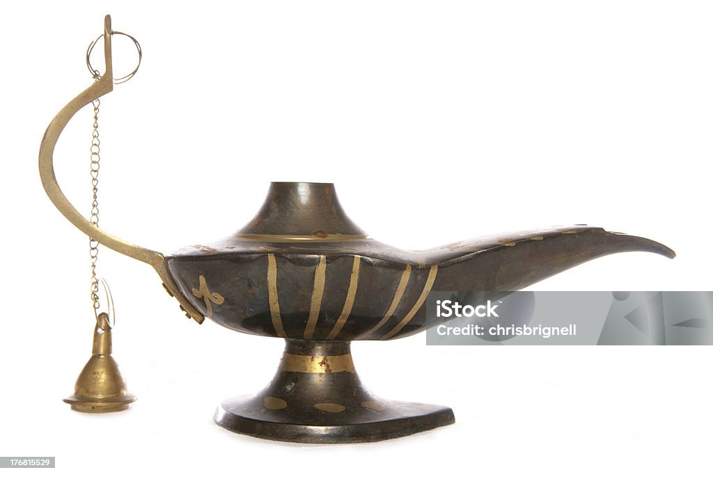 Magic Oil lamp Old Magic oil Lamp studio cutout Clipping Path Stock Photo