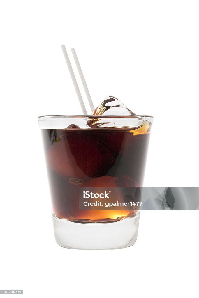 Black Russian cocktail Black Russian mixed drink on a white background Coffee Liqueur Stock Photo