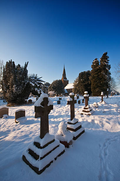 istock Snowy churchyard on a bright winter afternoon 176817355