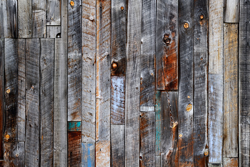 Close-up of weathered old wood boards wall texture background.