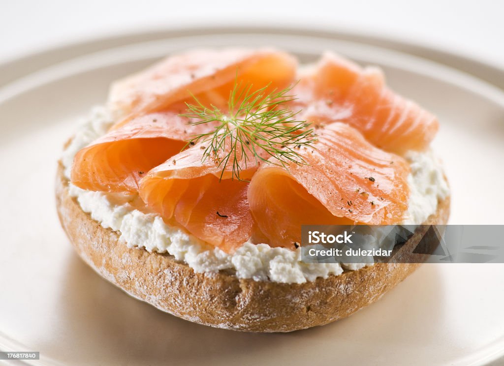 Salmon sandwich Fresh salmon sandwich on a plate close up Appetizer Stock Photo