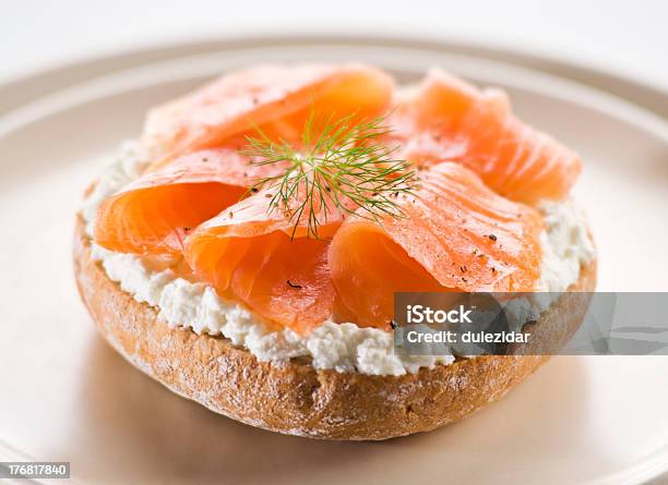 Salmon Sandwich Stock Photo - Download Image Now - Appetizer, Bread, Close-up