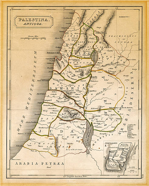antiga palestina mapa impresso 1845 - historical palestine - fotografias e filmes do acervo