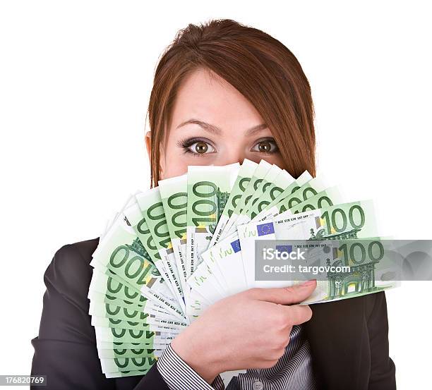 Girl In Business Suit With Group Of Money Stock Photo - Download Image Now - Adult, Adults Only, Beautiful People