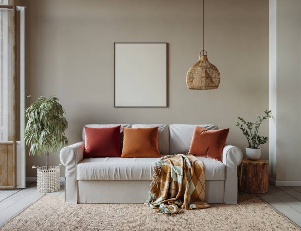 istock Cozy home interior in light pastel colors with hardwood flooring. Wall mockup, 3d renderin 1768207909