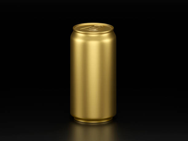 istock Golden aluminium cans on black background 1768211164