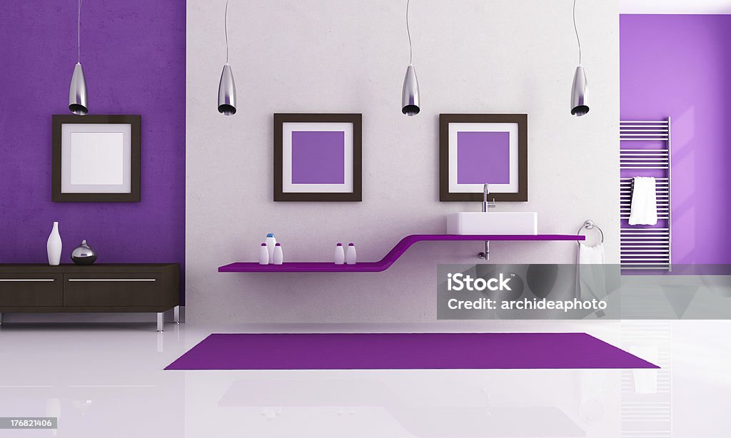 white and purple contemporary bathroom contemporary bathroom with fashion sink - rendering Apartment Stock Photo