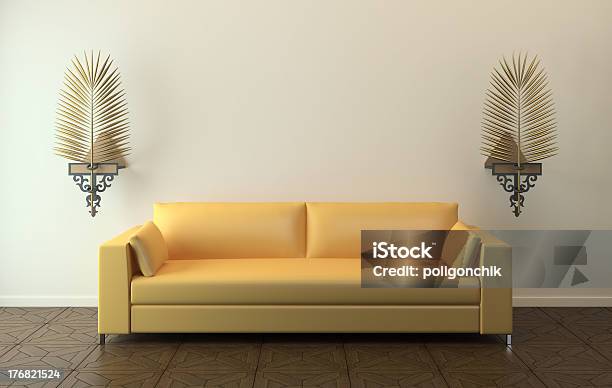 Modern Yellow Couch Stock Photo - Download Image Now - Apartment, Comfortable, Cozy