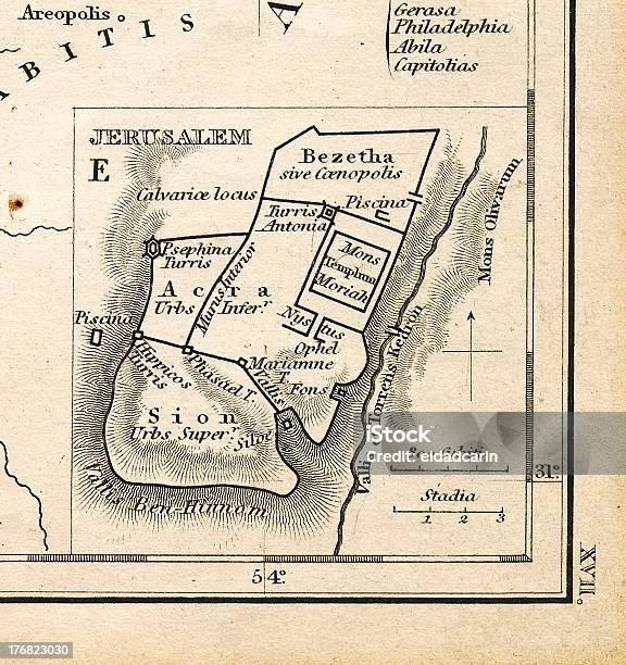 Antigo Mapa De Jerusalém 1845 Impresso - Fotografias de stock e mais imagens de Mapa - Mapa, Jerusalém, Antiguidade