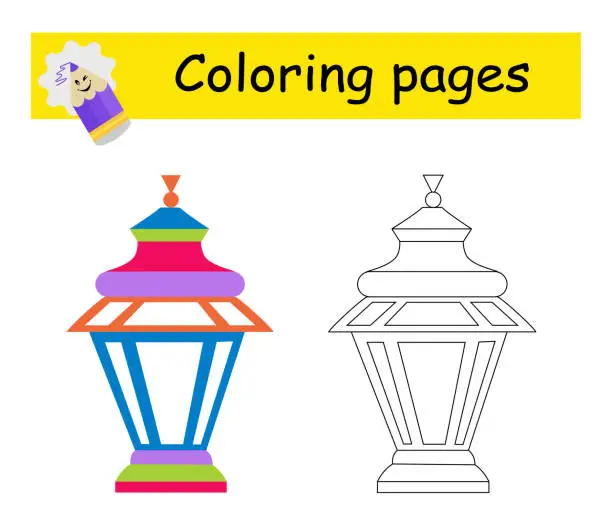 Vector illustration of Coloring book. Illustration for children education. Cartoon lamp.