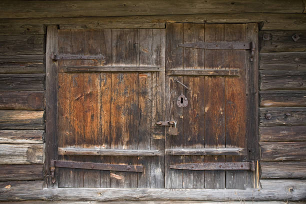 istock Wooden shutters with  lock 176823394