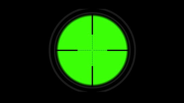 Sniper Target Score in Green Screen or chrome Key. Shooting Gun View with Black Interface