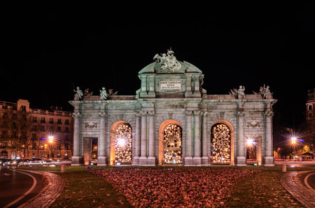istock Puerta de Alcala monument in Madrid, decorated with Christmas lights 1768245167