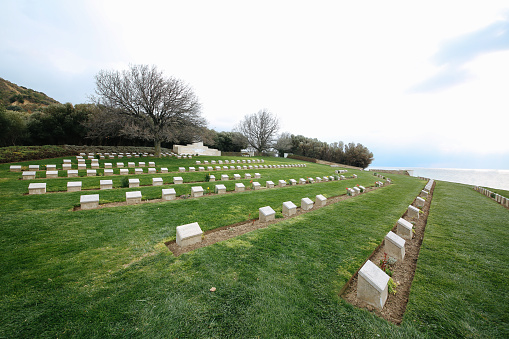Anzak cemetery for soldiers who death at from First World of War of the battle of Gallipoli in Canakkale, Turkey.