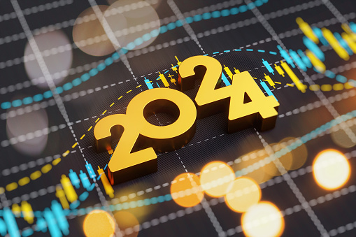 Investment And Finance Concept - 2024 Sitting On Financial Graph Background.