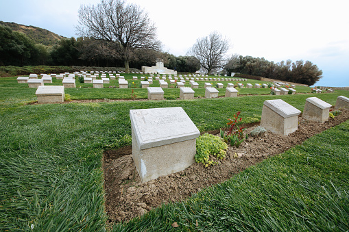 Anzak cemetery for soldiers who death at from First World of War of the battle of Gallipoli in Canakkale, Turkey.