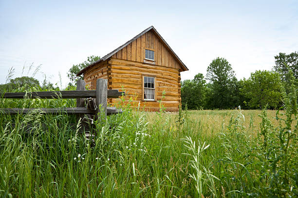 istock Early settlers' log cabin on the prairie 176825155