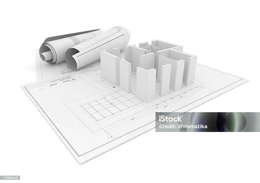 Architektonische Projekt Plan auf weißem Hintergrund Mit Clipping Path - Lizenzfrei Architektur Stock-Foto