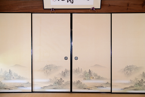 A picture drawn on the sliding door of a Japanese-style room in an old folk house