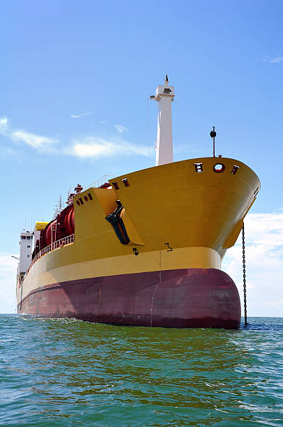 chemical tanker standing on anchor stock photo
