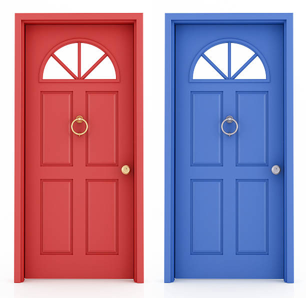 red and blue entrance door