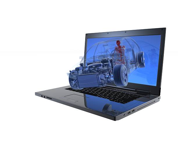 istock 3D Laptop isolatet with car and woman 176826358