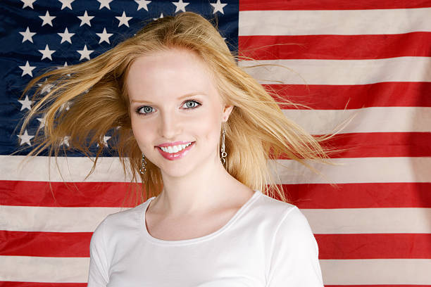 istock Young Girl and american flag 176826714