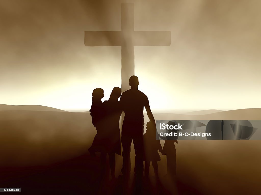 Familie von fünf Im Hintergrund sehen cross - Lizenzfrei Familie Stock-Foto