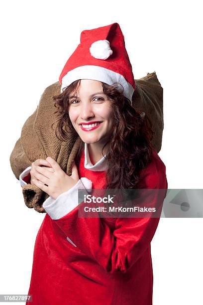 Santa Donna Con Un Sacco - Fotografie stock e altre immagini di Babbo Natale - Babbo Natale, Portare sulle spalle, 20-24 anni