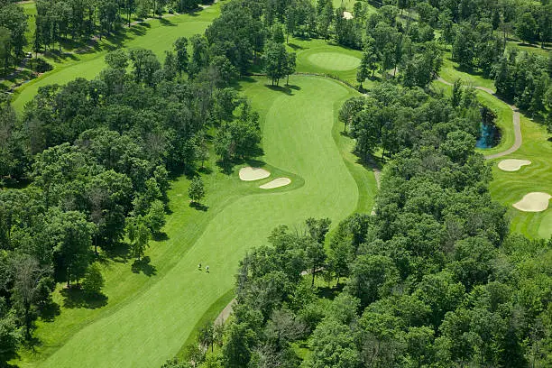 Photo of Aerial view of golf fairway and green