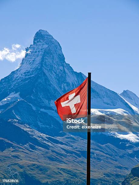 Swiss Flag With The Matterhorn Stock Photo - Download Image Now - Switzerland, Cross Shape, Mountain Climbing