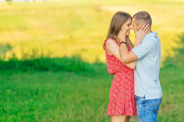 istock happy loving couple touch each other's faces and smile. Profile 1768284811