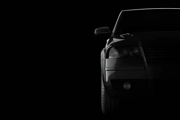 Photo of 3d car silhouette on black background